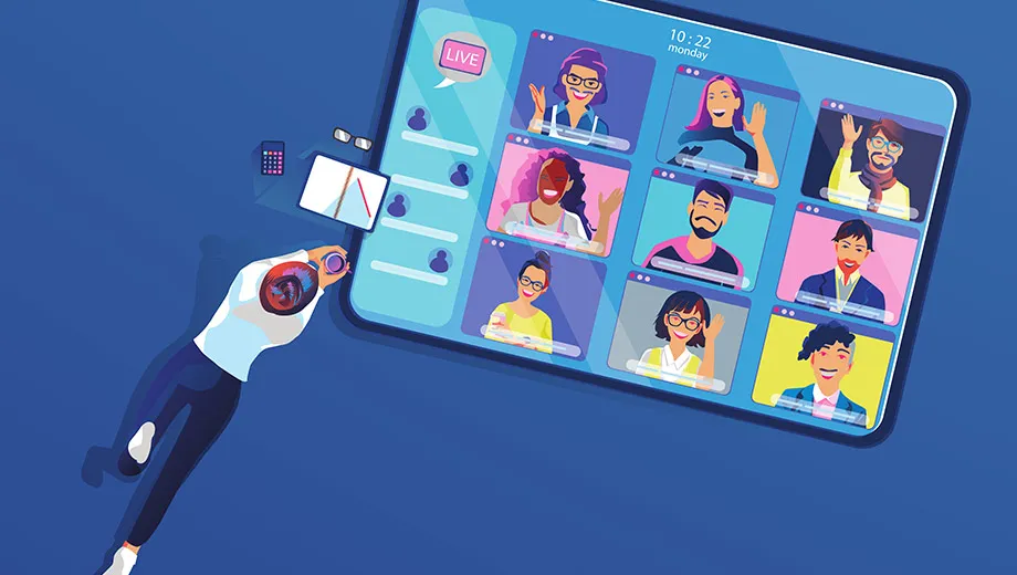 Hybrid event examples: attendees at an in-person event