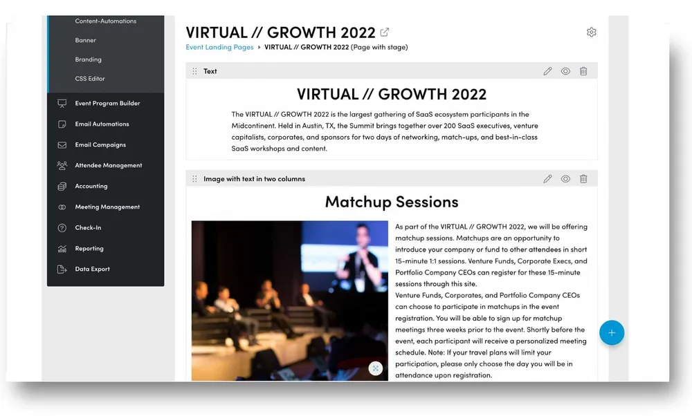 page builder workspace after adding the image and text block