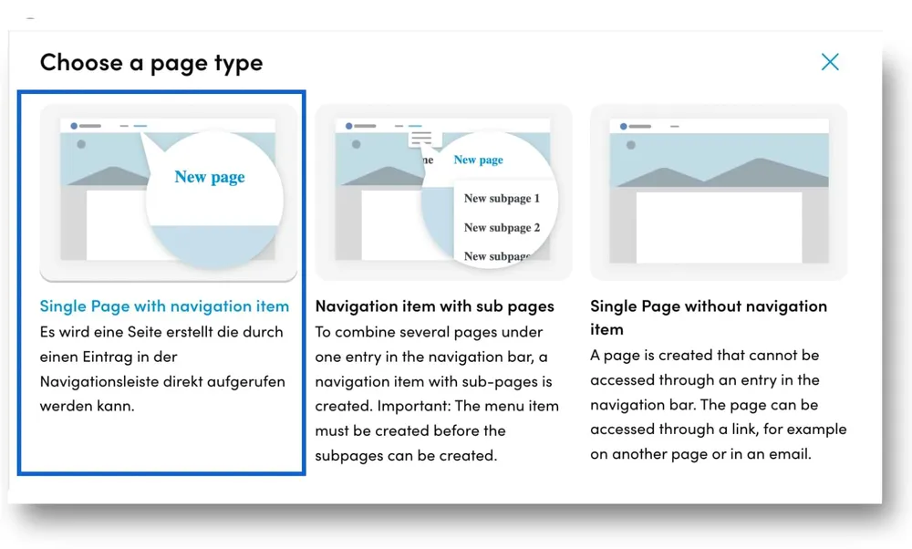 single page with navigation item highlited