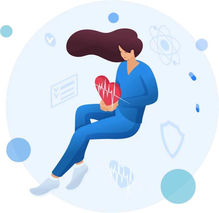 A healthcare professional holding a heart symbol