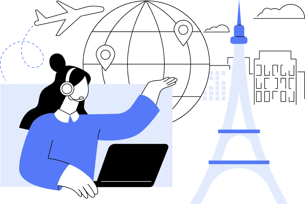 Frau mit Laptop vor dem Eiffelturm