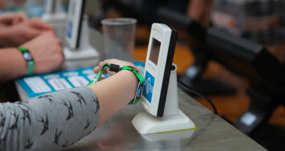 Scanbare Armbänder mit RFID-Chips auf einer Konferenz