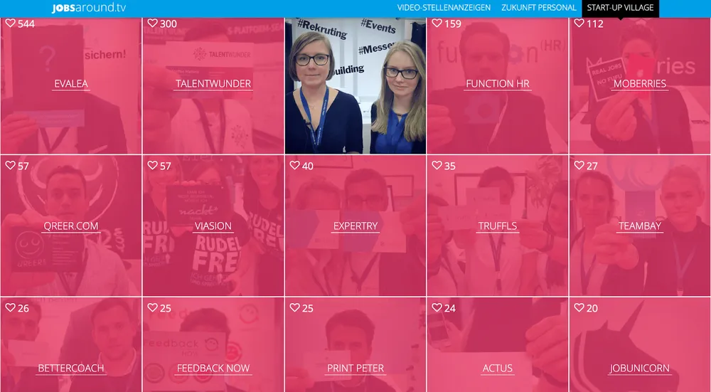 Sponsoren werden in kleinen quadratischen Videos auf der Startup-Village-Website gezeigt
