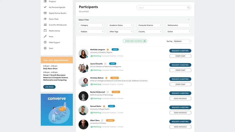 Converve Platform, Teilnehmer in hybride Events