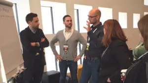 Event designers discussing successful matchmaking at B2B events in Ingelheim