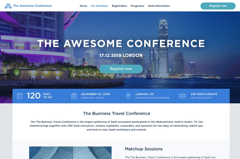 Event landing page from the Converve platform
