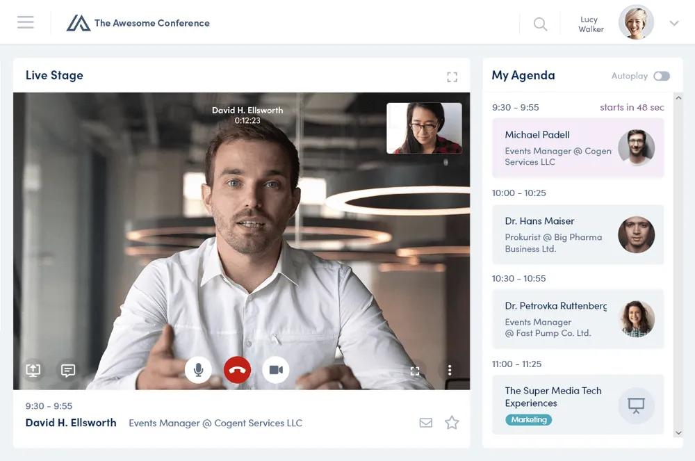 Converve livestream inside of the virtual event platform