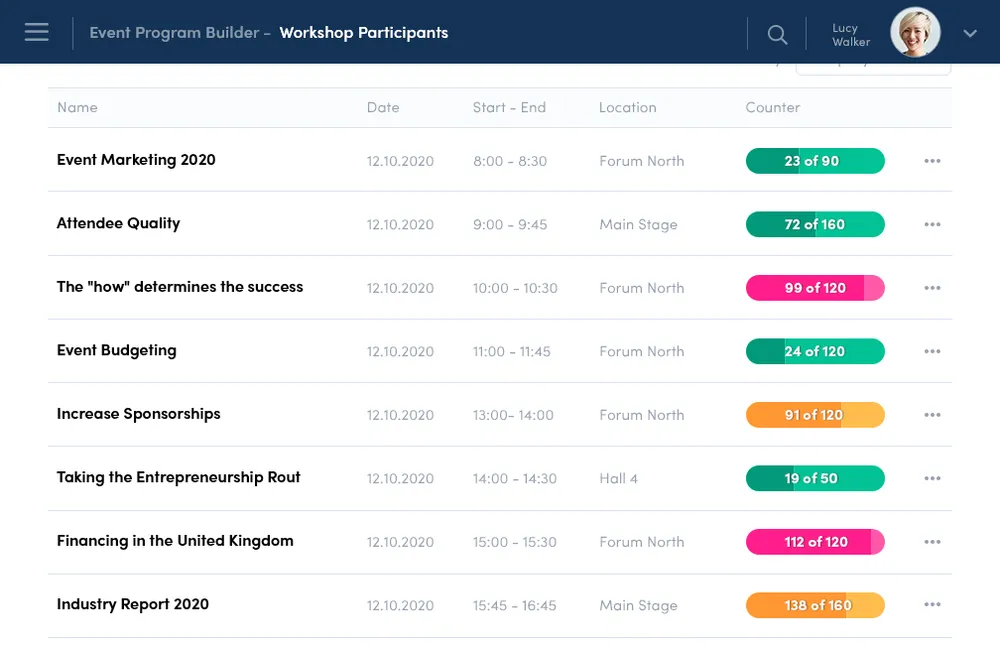 Manage sessions and speakers inside of the Converve virtual event platform