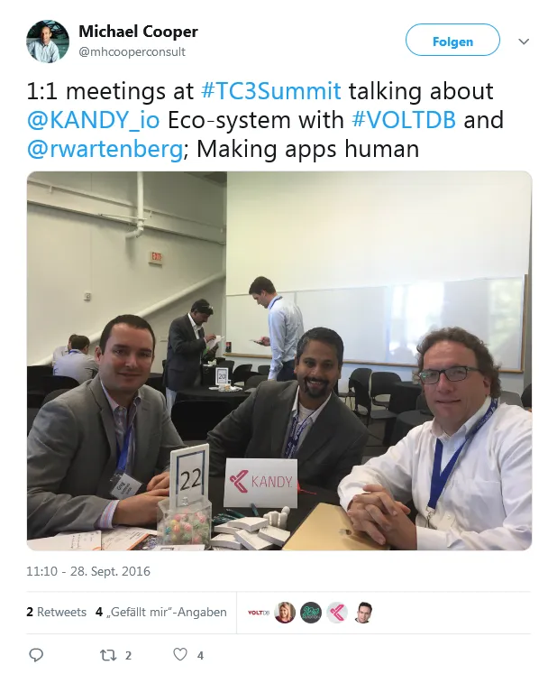 Tweet von Michael Cooper über den TC3 Summit