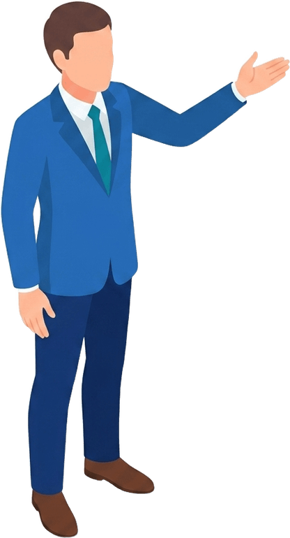 Illustrierte Person, die neben der Karte die Live-Reporting-Kennzahlen präsentiert.