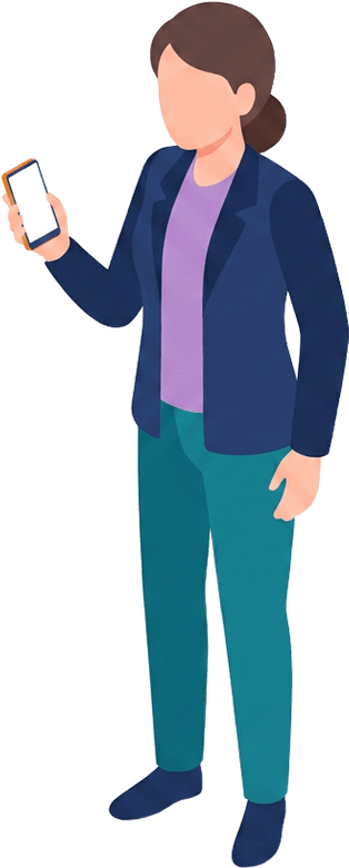 Illustrierte Person, die neben der Karte auf ihrem Smartphone die Event-App nutzt.