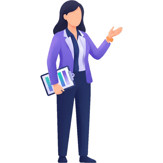 Illustration: Eine Organisatorin präsentiert mit Klemmbrett den fertigen Programmplan.