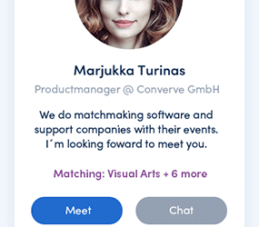 matchmaking app showing attendee profile information