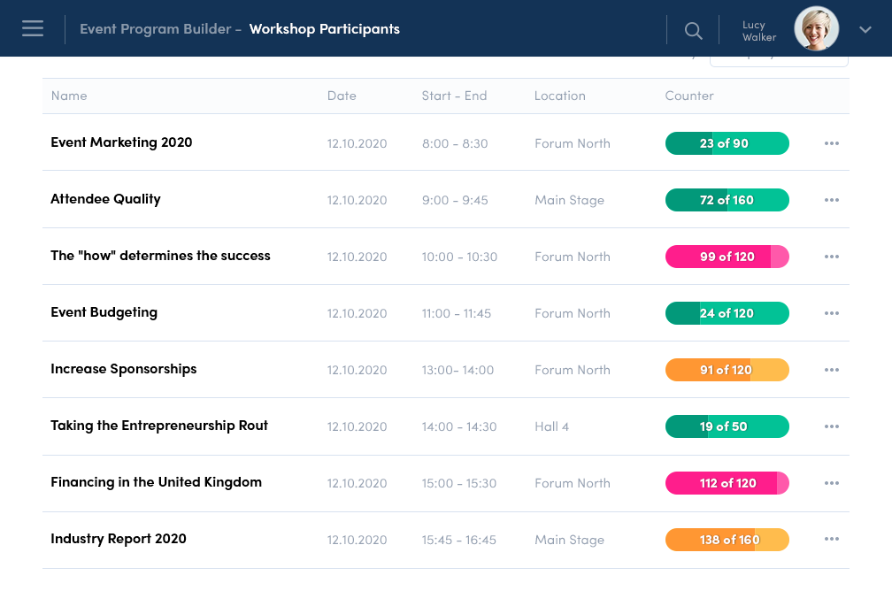 manage sessions and speakers inside of convere virtual event platform