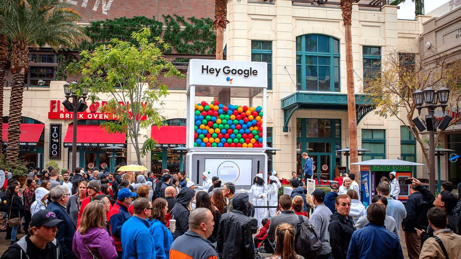hey google sponsores event with giant gumball machine