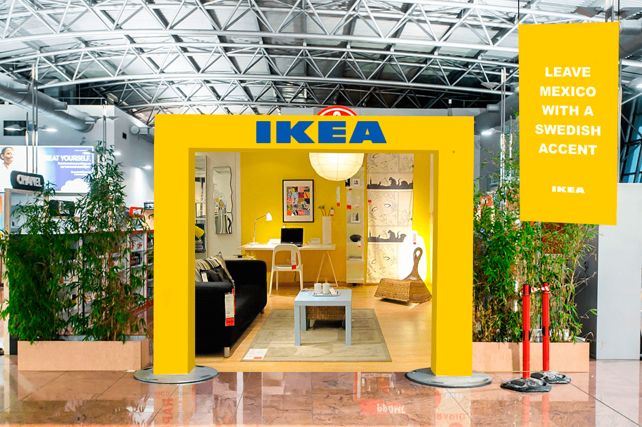 big yellow sponsor booth by ikea that people get a live demo of the product in