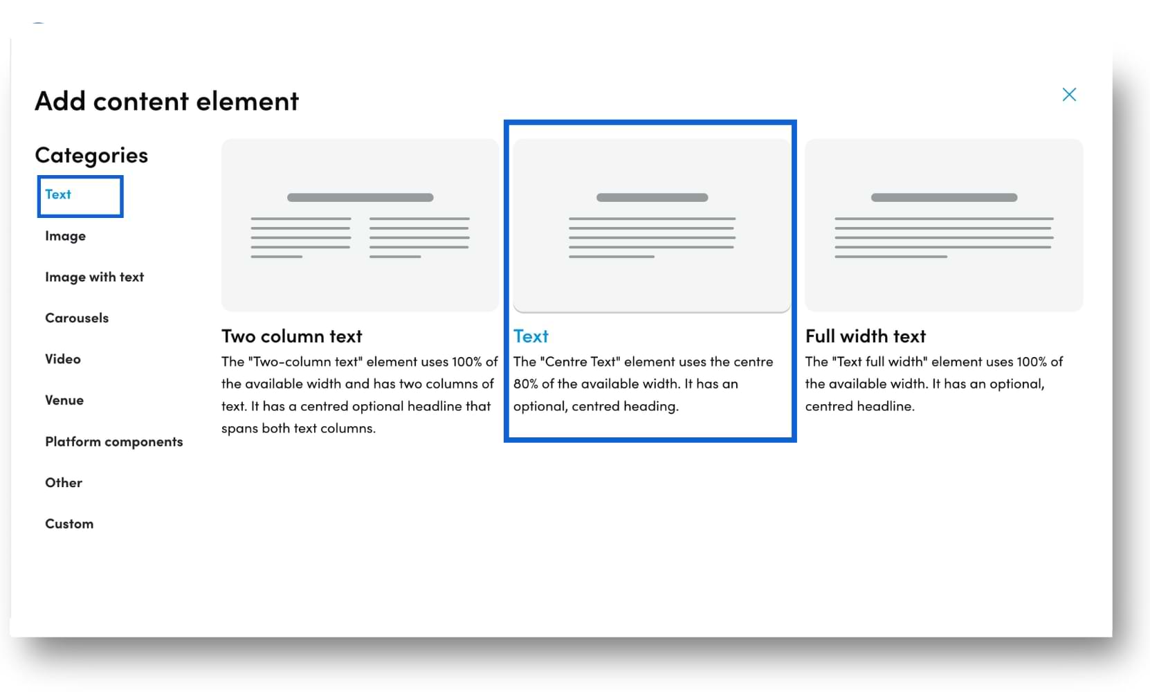 element selection inside of the event landing page builder