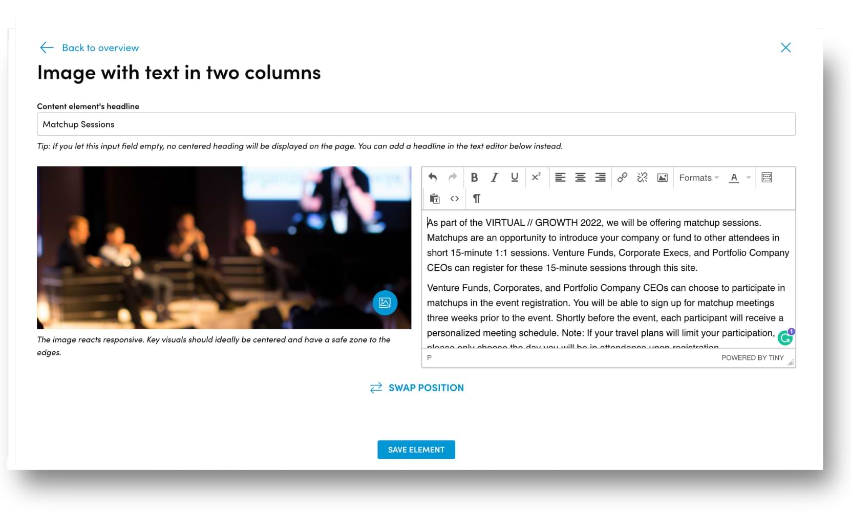 image and text added to the landing page element
