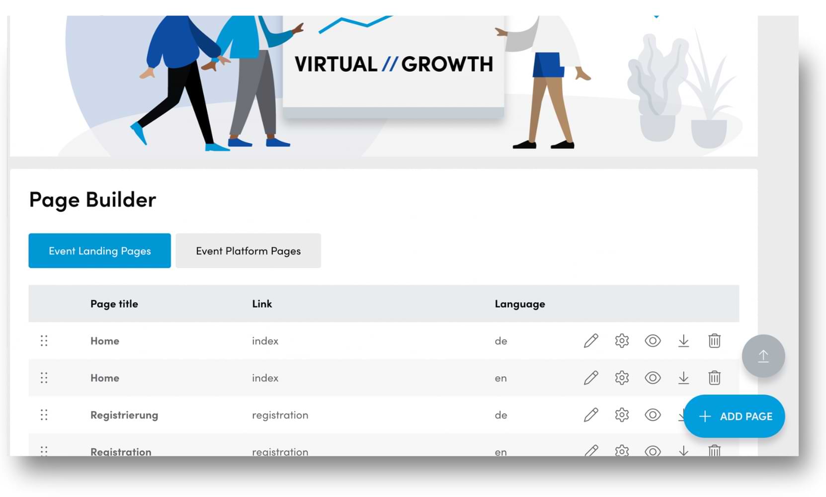 add a page inside the landing page builder
