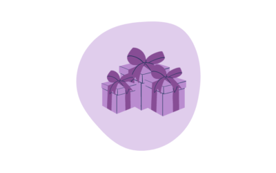 3 purple presents inside a bubble