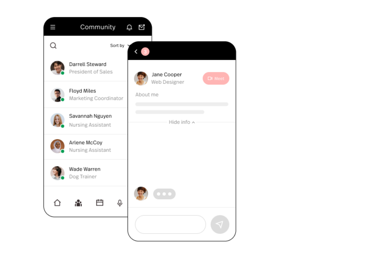 bizzabo community app with text messaging features displayed