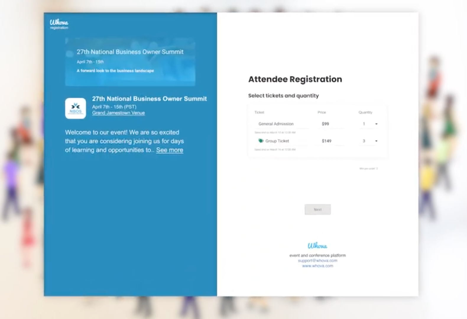 whova registration flow for national business owner summit